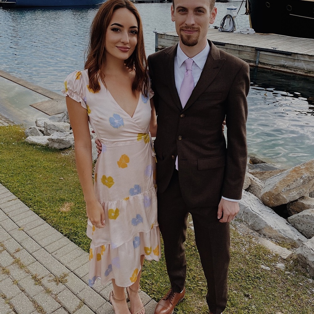 Pink floral midi dress